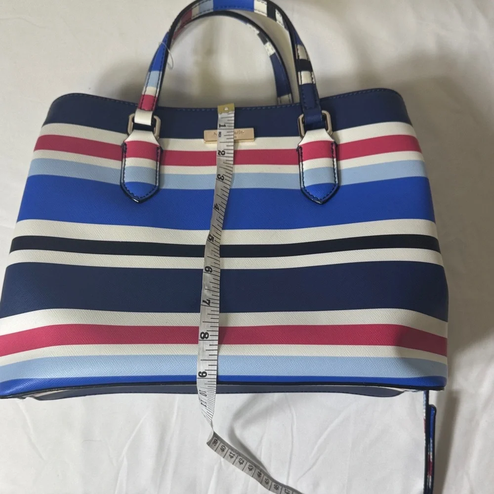 Kate Spade New York Striped Satchel Tote‎ Crossbody Bag Navy Rose White Blue